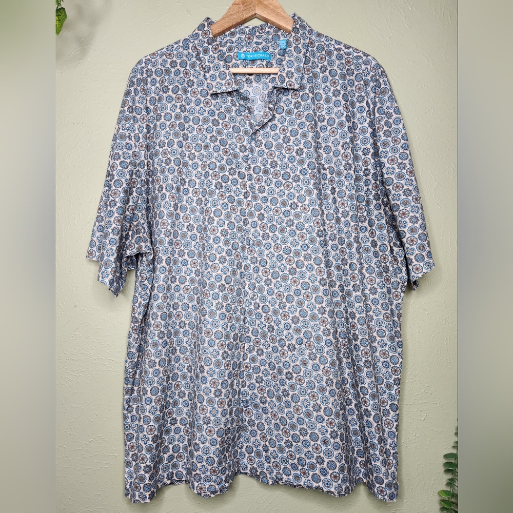 Tori Richard Geometric Print Shirt 100% Cotton 3XL Made in Hawaii Resort